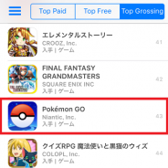 本日配信開始の『ポケモンGO』のiOS版がApp Storeの売上ランキングで早くも43位に登場!