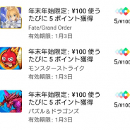 Google、「Google Play Points」で獲得ポイントが年末年始で5倍になるキャンペーン…『FGO』や『モンスト』『パズドラ』が対象に