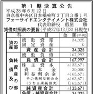 フォーサイドエンタテイメント、15年12月期の最終損益は1.63億円の赤字…『官報』で判明