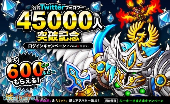 アソビズム 城とドラゴン で公式twitterフォロワーの4万5000人突破を記念したログインキャンペーンを開催 Social Game Info