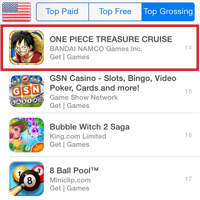 速報 バンダイナムコとドリコム One Pieceトレジャークルーズ が米国appstore売上ランキングで14位に登場 欧州各国でもtop圏内に浮上 Social Game Info