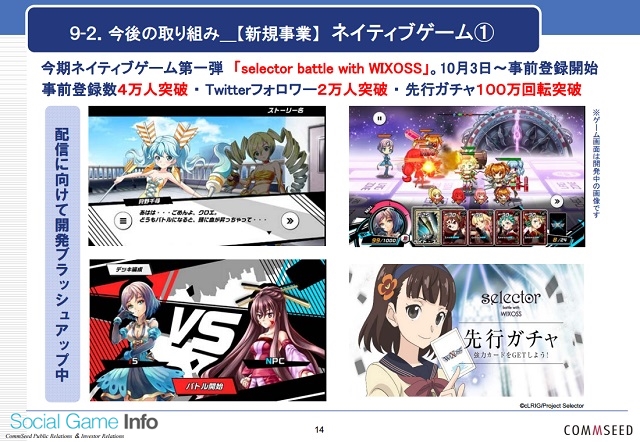 コムシード Selector Battle With Wixoss の事前登録者数が4万人を突破 現在ブラッシュアップ中 ほか3タイトルの新作を開発中 Social Game Info