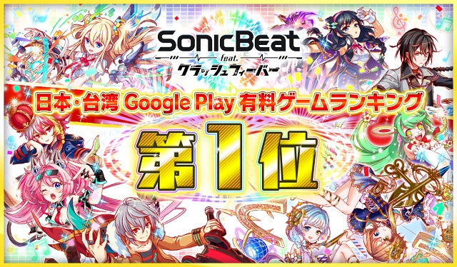 ワンダープラネット リズムゲーム Sonic Beat Feat クラッシュフィーバー が日本および台湾のgoogle Play有料ゲームランキングで1位獲得 Social Game Info