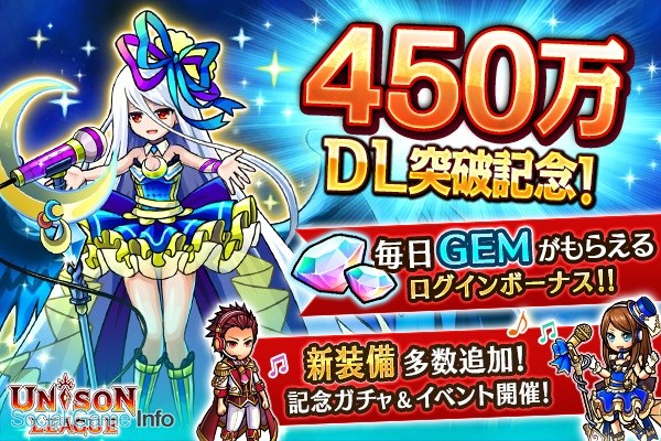 エイチーム ユニゾンリーグ が累計450万dlを突破 記念ガチャイベントやgemがもらえるログインボーナスを実施 Social Game Info