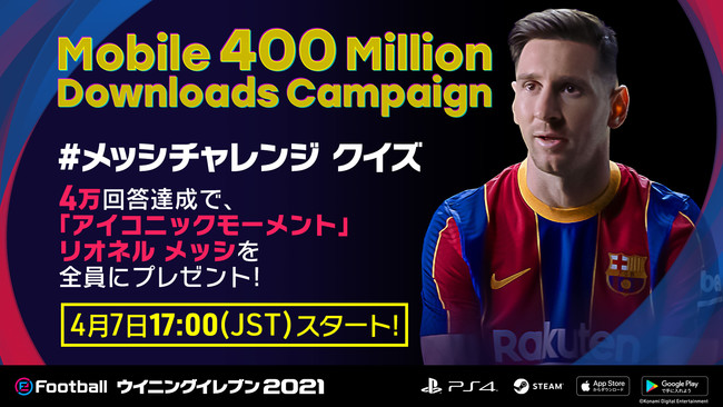 Konami ウイイレモバイル21 が世界累計4億dl突破 メッシ選手の アイコニックモーメントシリーズ プレゼント Social Game Info