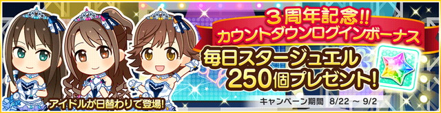 バンナム デレステ で 3周年記念 カウントダウンログインボーナス と 祝3周年 プラチナ宝くじ キャンペーンを開始 Social Game Info