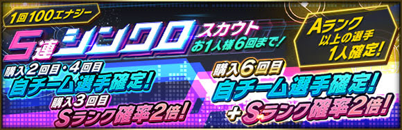 Konami プロ野球スピリッツa で1回100エナジーの 5連シンクロスカウト を開催 6回目は自チーム選手確定とsランク選手の登場確率が2倍 Social Game Info