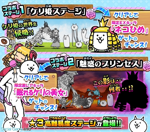 ポノス にゃんこ大戦争 がガンホーの ケリ姫スイーツ とのコラボイベントを開催 前回のコラボ限定キャラクターも復刻登場 Social Game Info