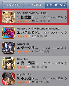 スクウェア エニックスの 拡散性ミリオンアーサー がトップセールスランキング1位に Social Game Info